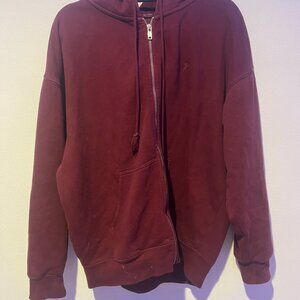 brandy melville dark red maroon oversized zip up hoodie
